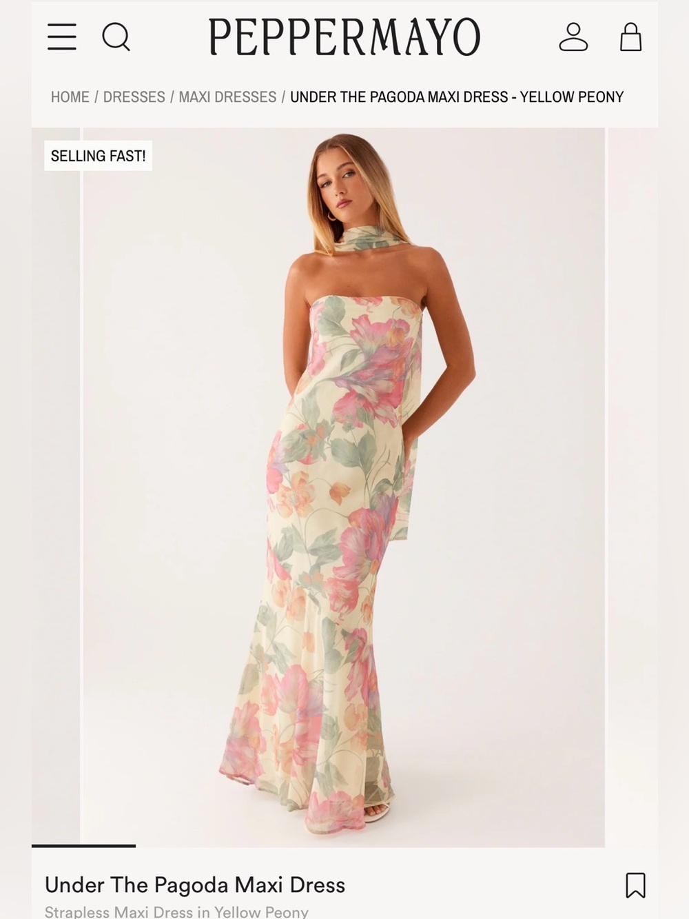 Yellow Peony Strapless Maxi Dress